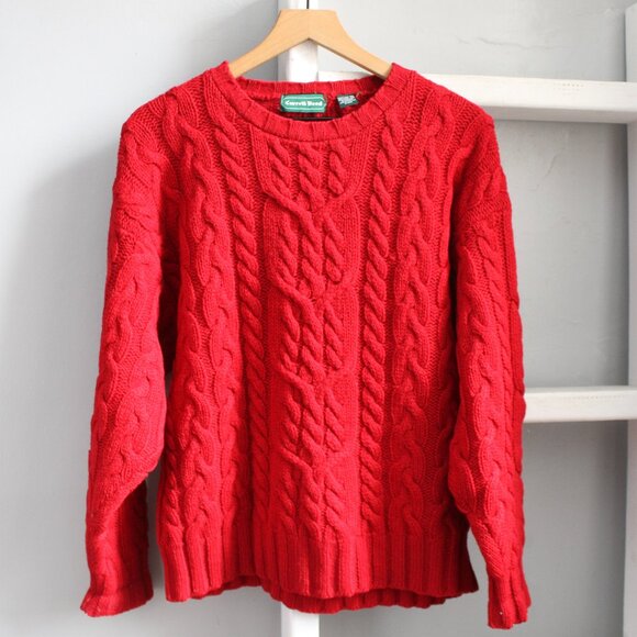 Carroll Reed Vintage Red Wool Cable Knit Crewneck Pullover Sweater Size Medium - Picture 1 of 3